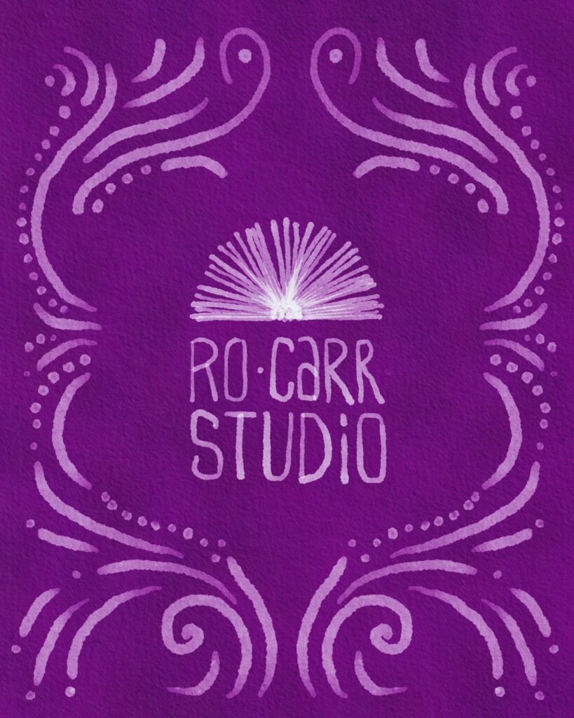 Illustration of the Ro Carr Studio logo on a purple background.