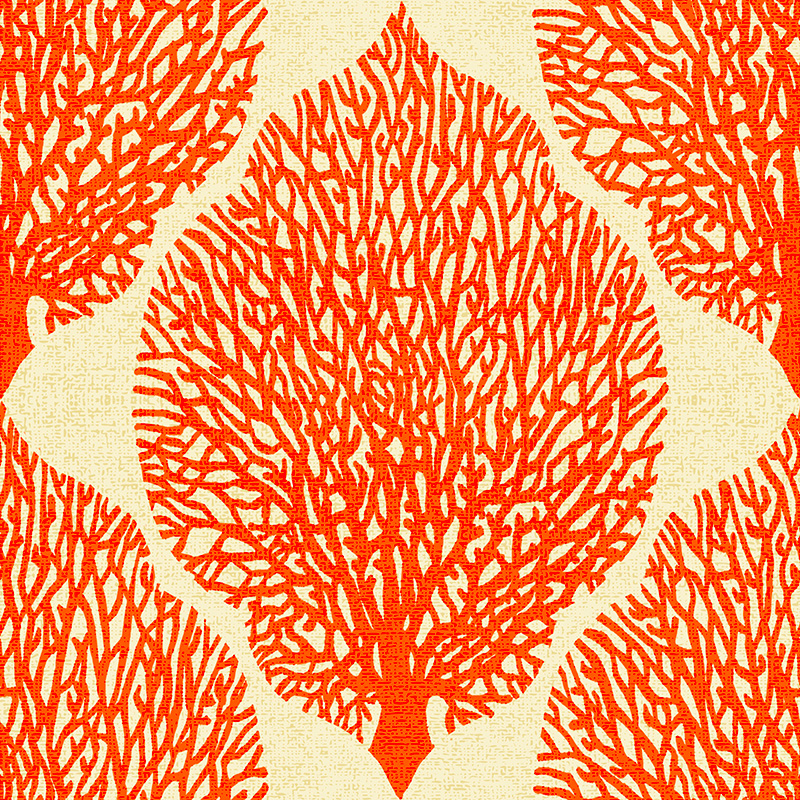 Seamless repeat of coral in shape of leaf in bright orange.