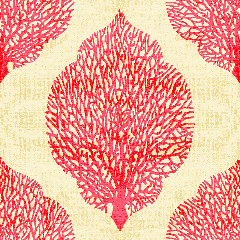 Seamless repeat of coral in shape of leaf in bright pink.