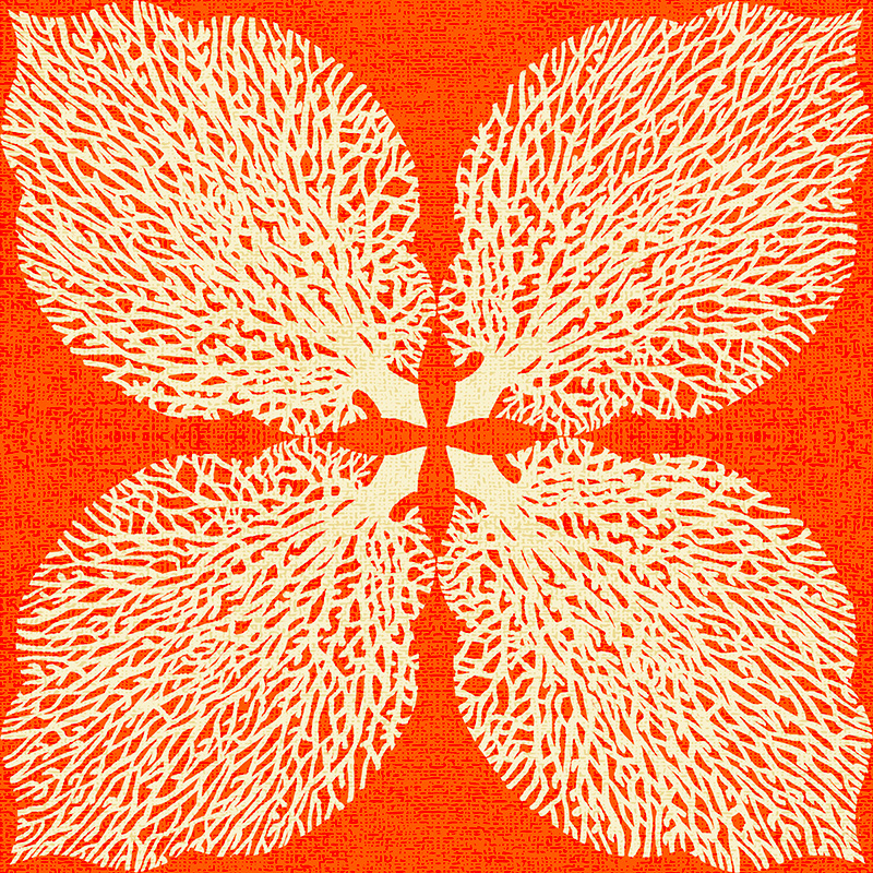 Coral in the shape of a leaf, arranged as a clover in white and coral orange.
