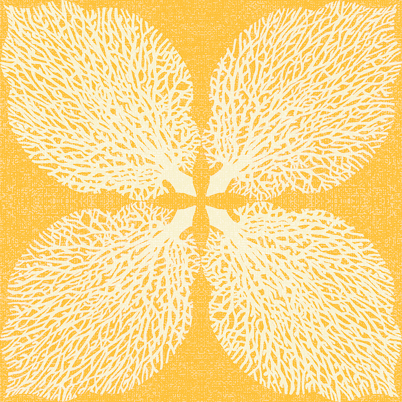 Coral in the shape of a leaf, arranged as a clover in white and yellow.