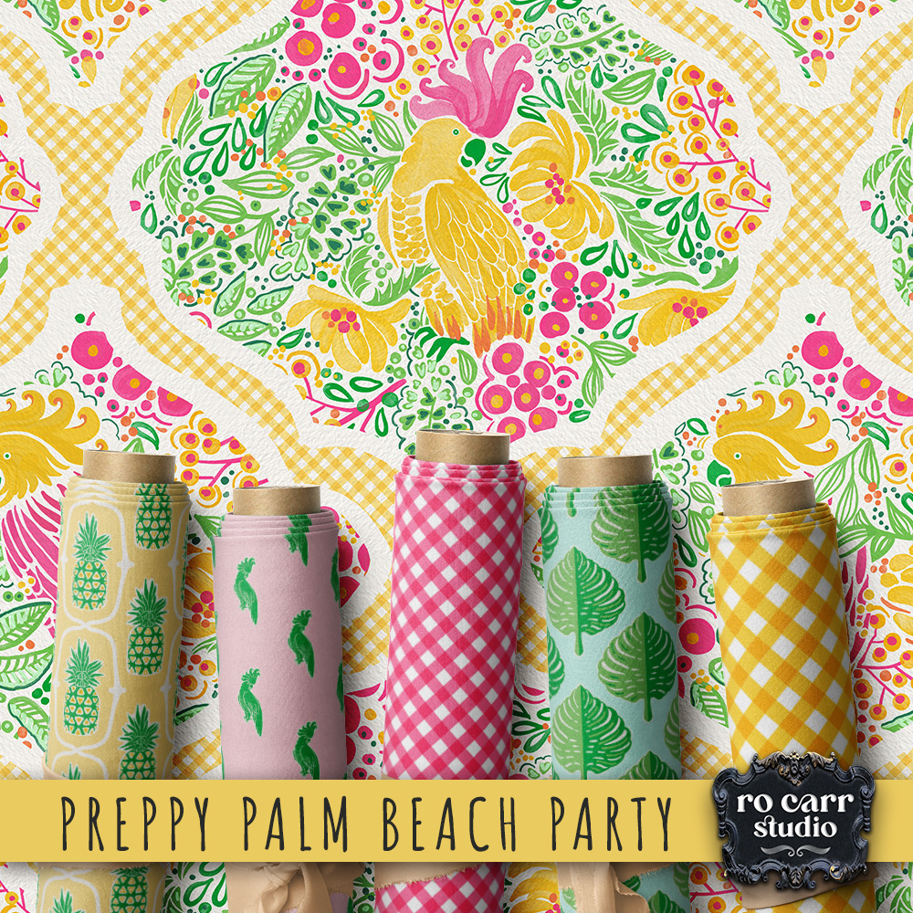 Five rolls of fabric to coordinate with the hero pattern, Preppy Palm Beach Garden Party