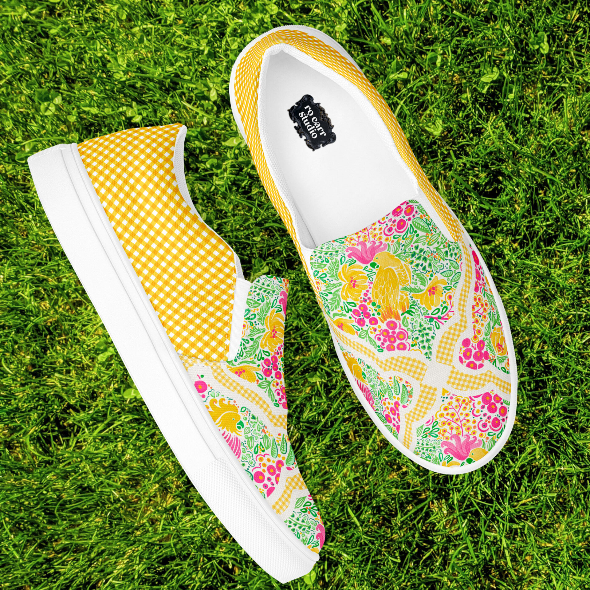 Slip on sneakers printed with Preppy Palm Beach Garden Party design.