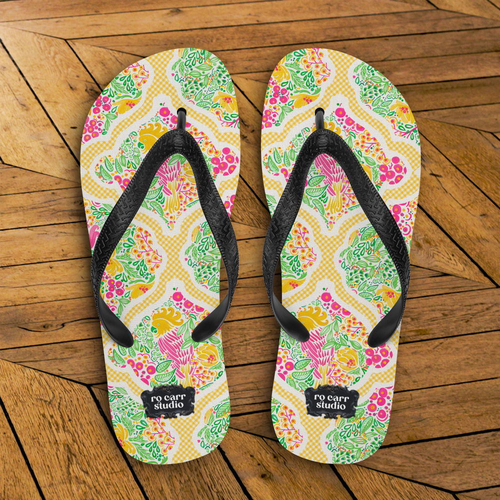 Flip Flops printed with Preppy Palm Beach Garden Party design.