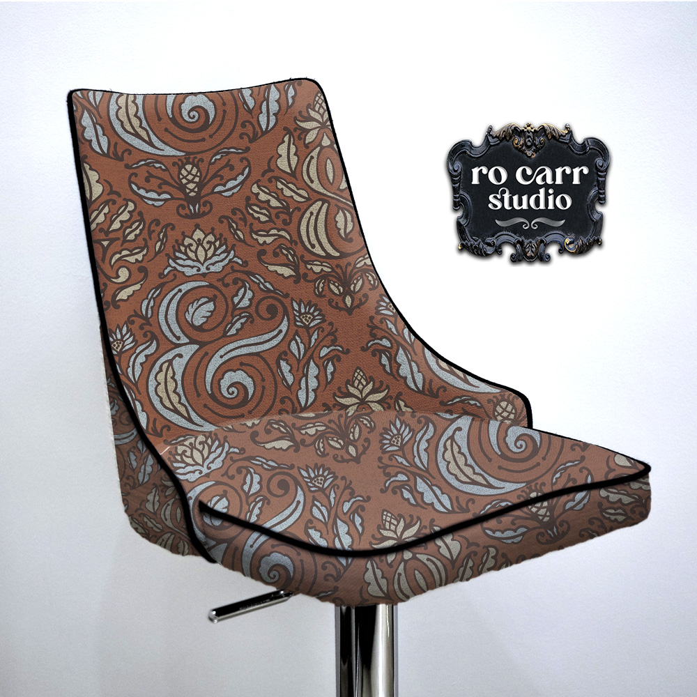 Mockup of office chair upholstered with Ampersand Damask.