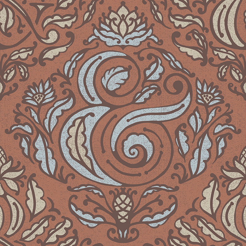 Ode to the Ampersand repeating pattern featuring Pantone's 2025 color of the year, Mocha Mousse.