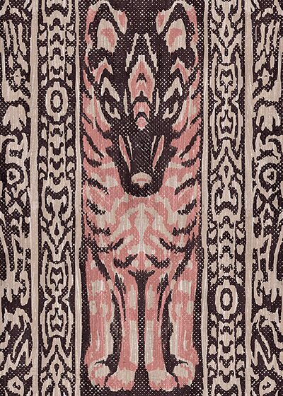 Lupo and owl totem vertical ikat design in pink.