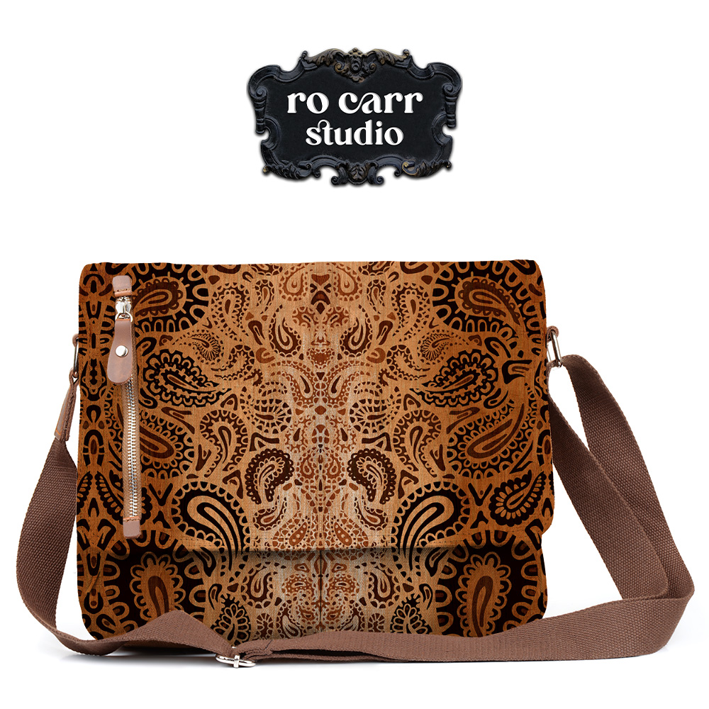 Leopard paisley fabric made into a fabric cross body bag.