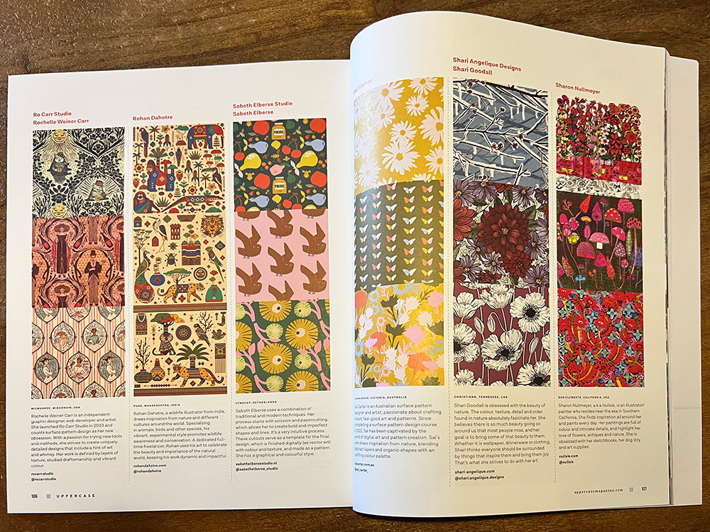 Directory page featuring 6 out of 100 chosen surface pattern designers.