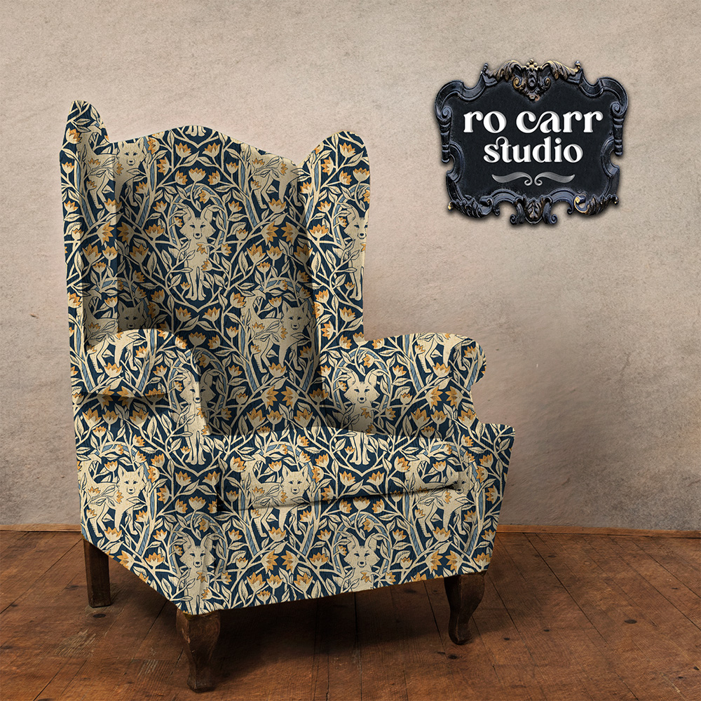 Mockup of armchair upholstered with hunt club fabric.