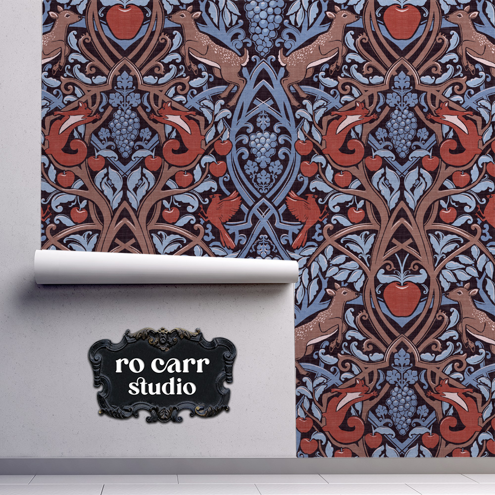 Winter Harvest pattern shown in wallpaper mockup.