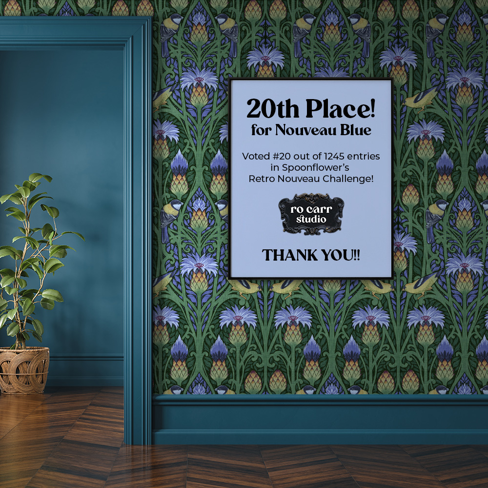 20th Place for Nouveau Blue! This design was voted #20 out of 1245 entries in Spoonflower's Retro Nouveau design challenge!