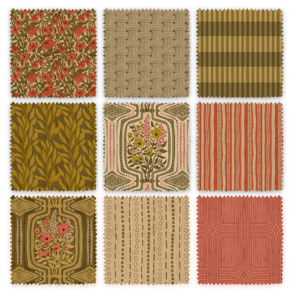 Fabric swatches displaying Refined Boho Terrarium collection.