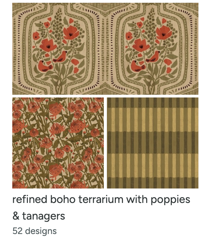 Refined Boho Terrarium with Poppies and Tanagers.