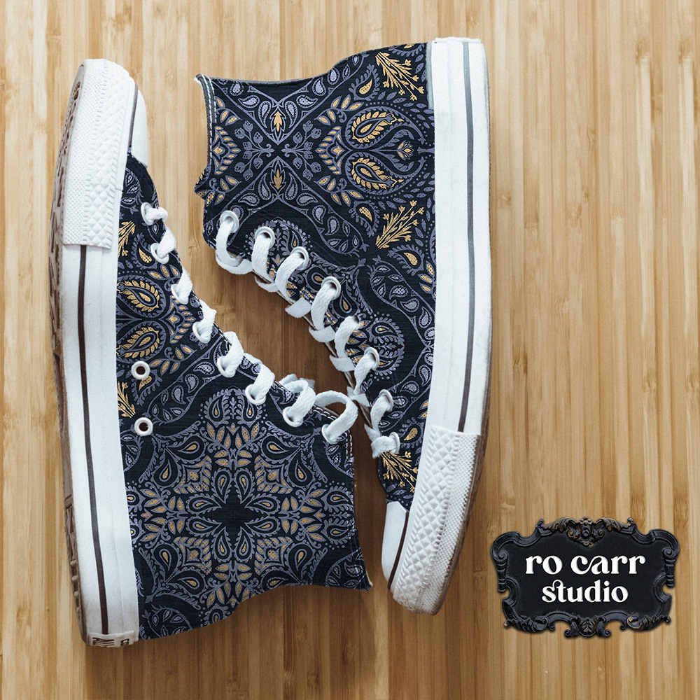 High-top sneakers featuring the Retro Country Bandana pattern.
