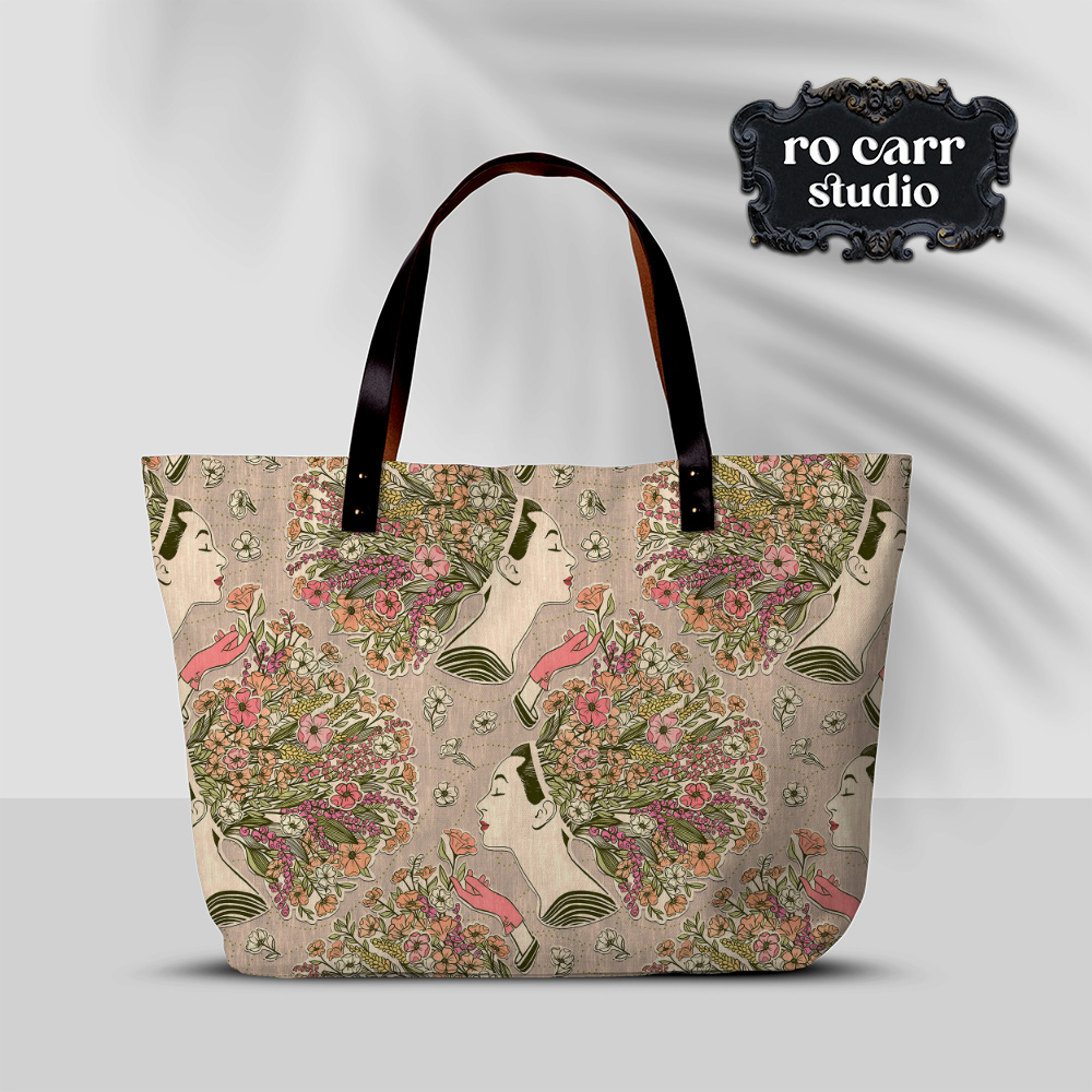 Tote bag made with wildflower collage fabric.