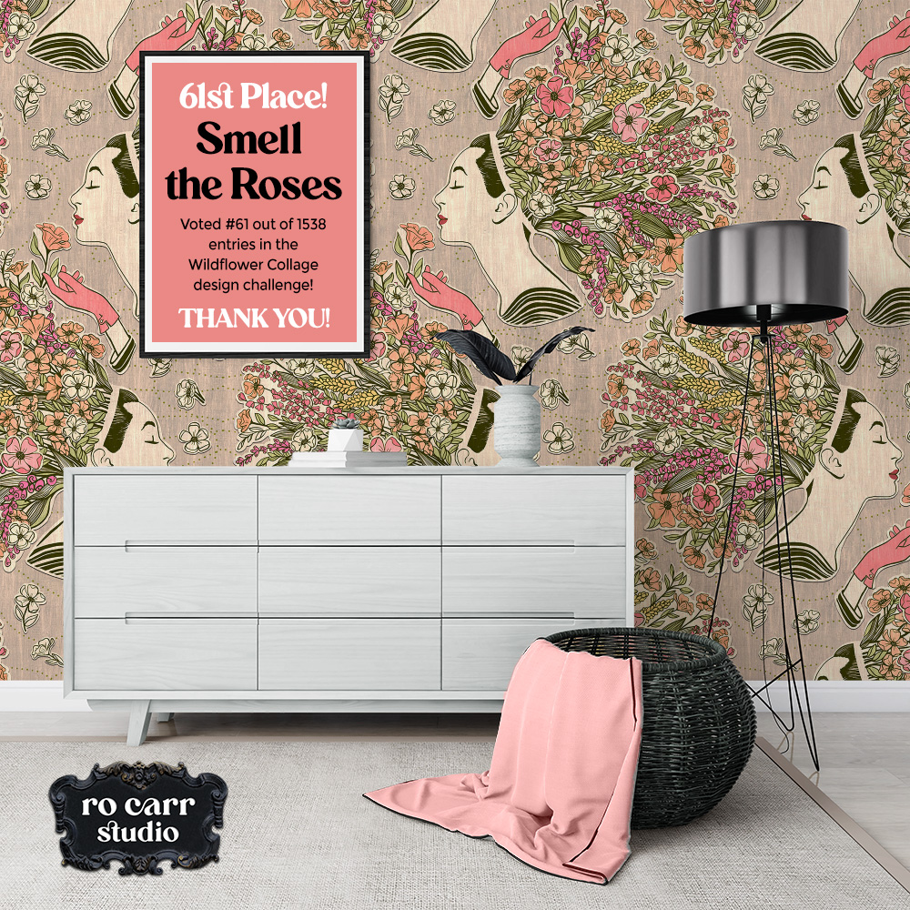 61st Place. Smell the Roses. Voted #62 out of 1538 entries in Spoonflower's Wildflower Collage design challenge.