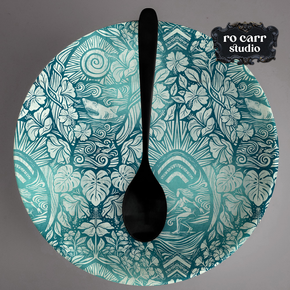 Mockup on a round serving tray.