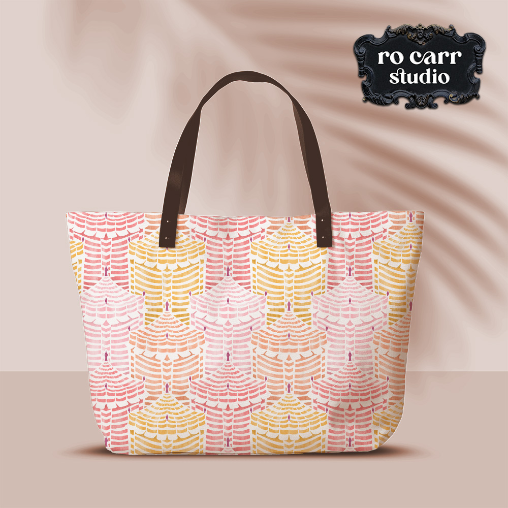 Structured tote bag in Cabana Republic, Cotton Candy colorway, against a shady grey background.